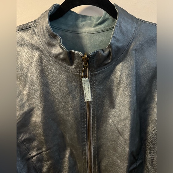 Vintage Reversible Suede Leather Jacket Lightweight Woman’s Blue Retro Shacket - Picture 14 of 16